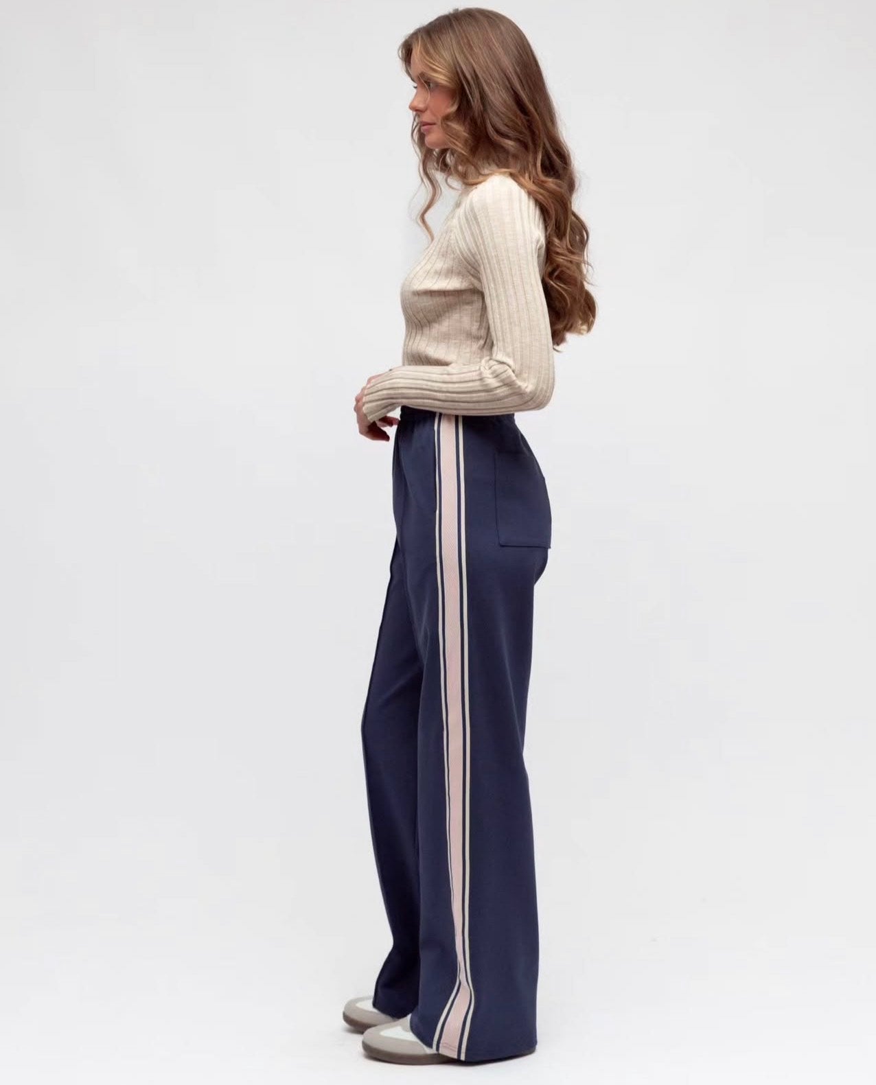 Brooklyn Stripe Pant Pink and Navy